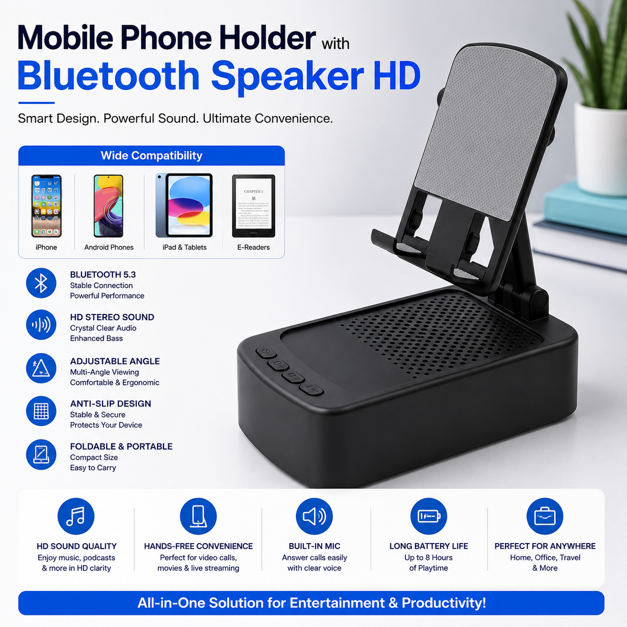 Roarswa Mobile Phone Holder with Bluetooth Speaker HD