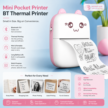 Portable Mini Pocket Printer BT Thermal Printer