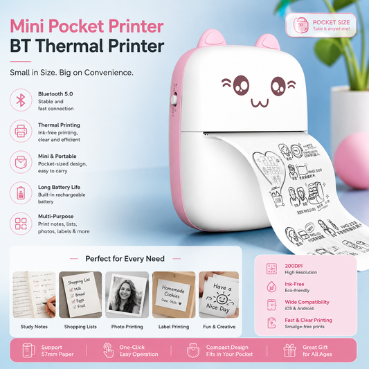 Portable Mini Pocket Printer BT Thermal Printer