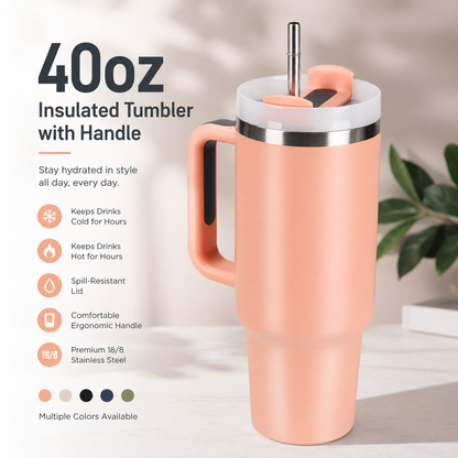 40oz Insulated Tumbler with Handle | Stainless Steel