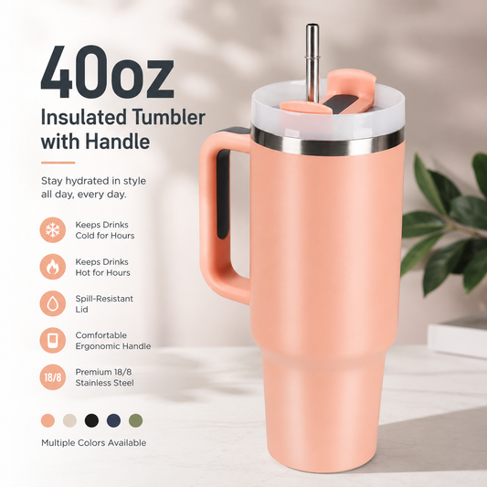 40oz Insulated Tumbler with Handle | Stainless Steel