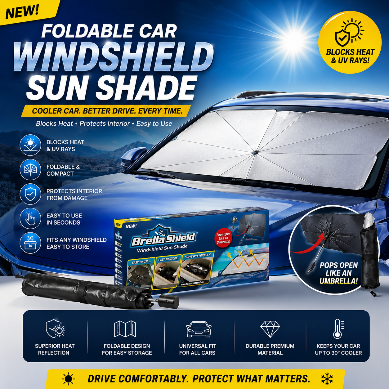 Car Windshield Sun Shade | واقي شمس للزجاج الأمامي للسيارة